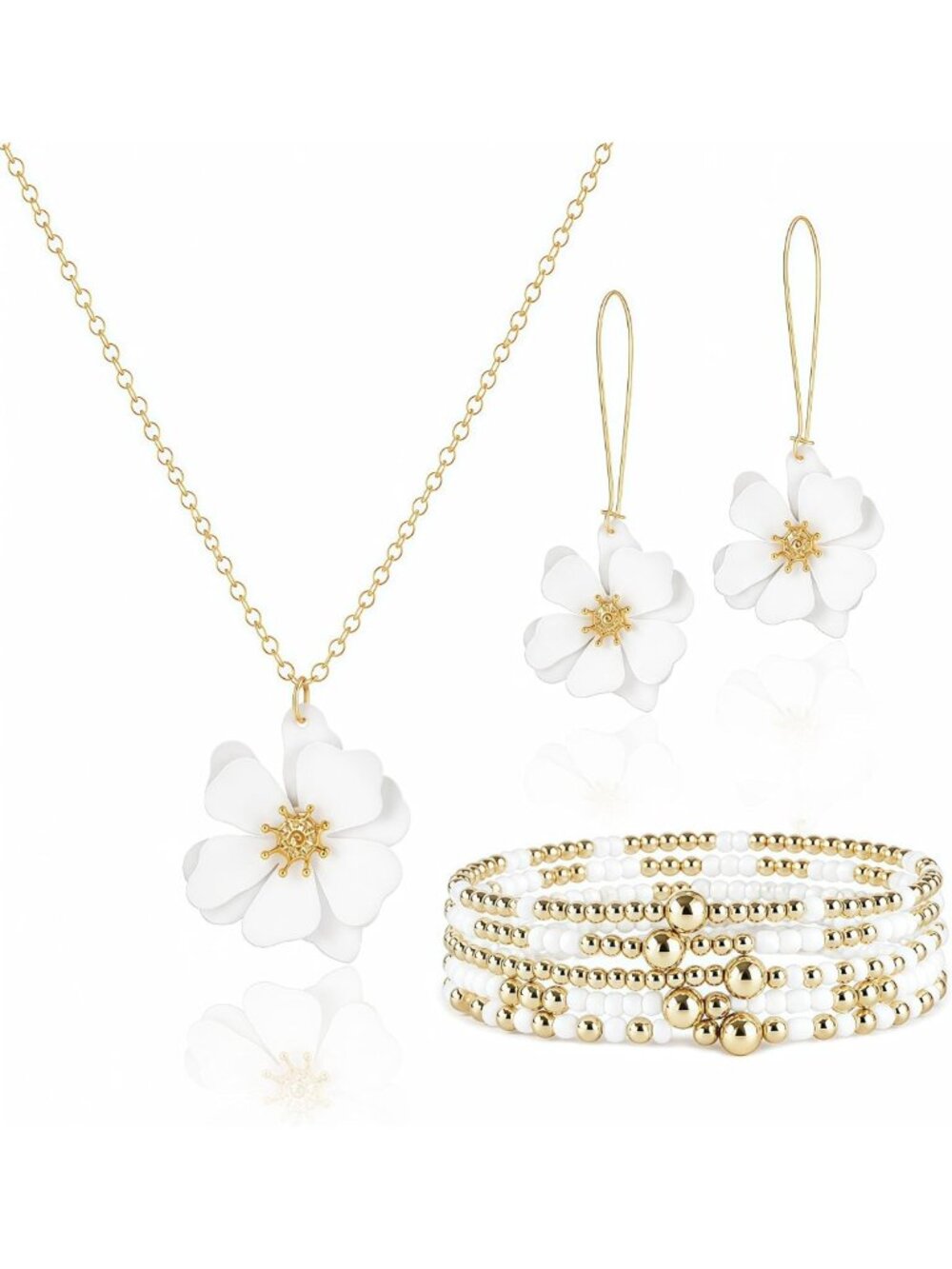 3D Matte Daisy Flower Jewelry Set - Earrings, Necklace & Bracelets for Women